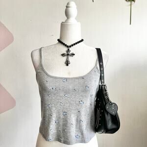 Gray Floral Ditsy‎ Tank Top, Cottagecore, Soft Girl, Vintage, Romantic, Large